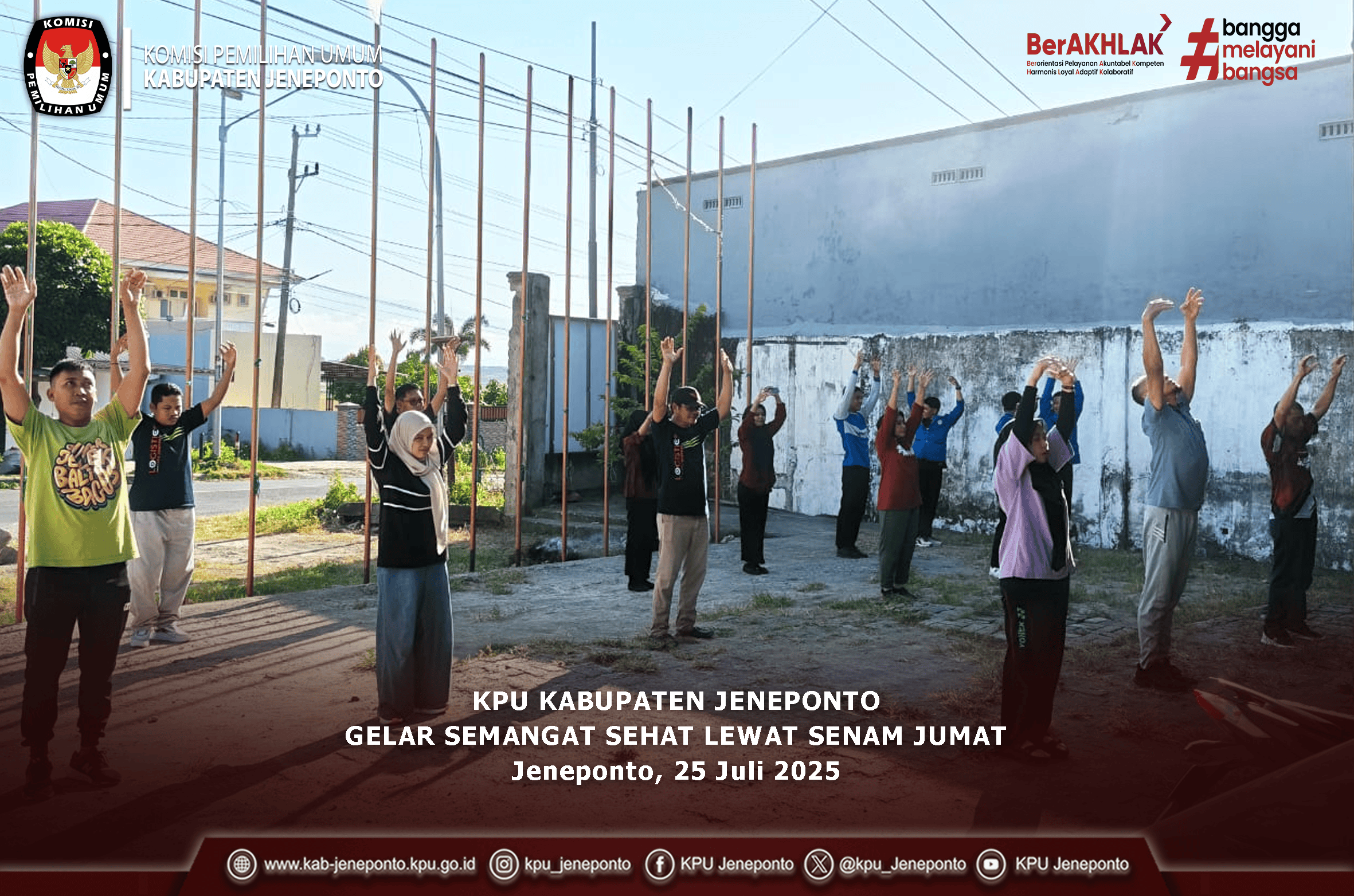 Sekretariat KPU Kabupaten Jeneponto Bersama Siswa Prakerin SMK Negeri 1 Jeneponto Gelar Senam Sehat